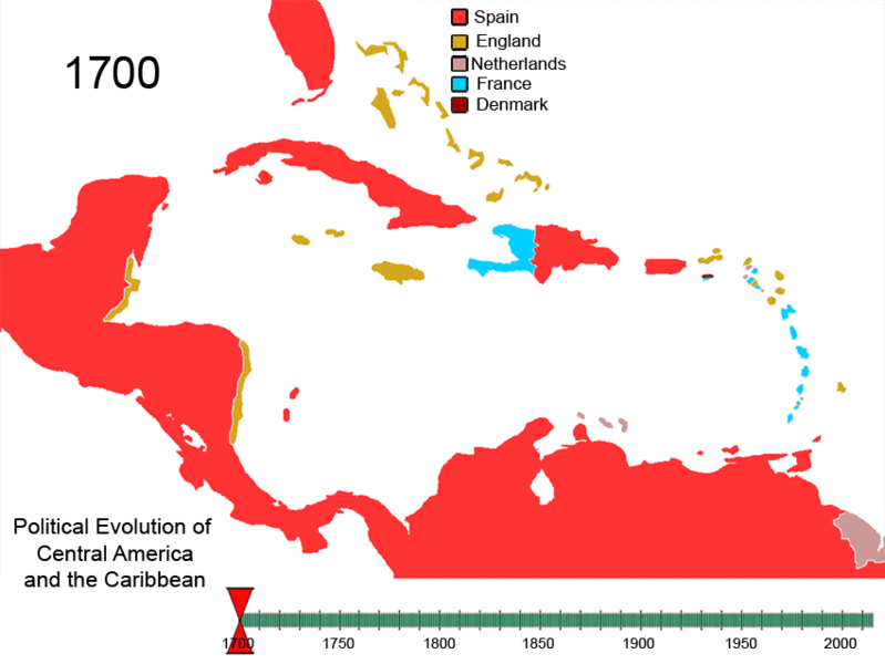 ملف:Political Evolution of Central America and the Caribbean 1700 and on.gif