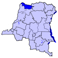 خريطة جمهورية الكونغو الديمقراطية موضحا عليها شمال أوبانگي
