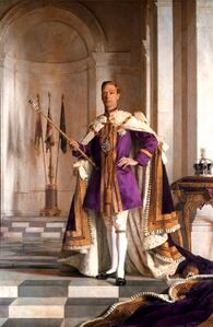 George VI (1895–1952) wore purple in his official portrait.
