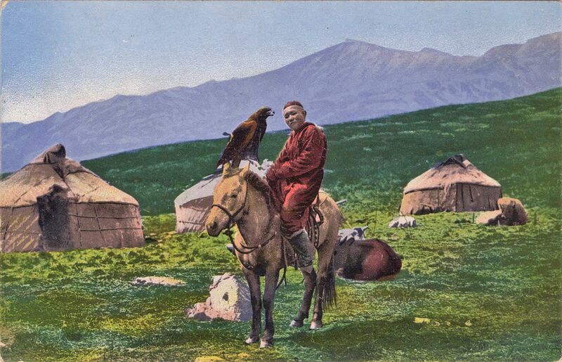 ملف:SB - Kazakh man on horse with golden eagle 1911-1914.jpg