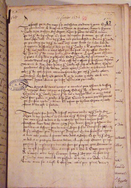 ملف:Military instructions to Jean de la Foret by Chancelier Antoine Duprat copy 11 February 1535.jpg