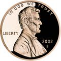 Proof-quality Lincoln cent with cameo effect, obverse
