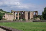 Ruins of brick bath house, only one wall and about a dozen arches are still visible