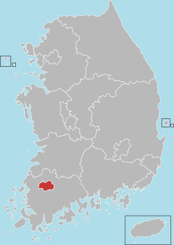 خريطة كوريا الجنوبية with Gwangju highlighted
