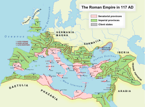 خريطة الامبراطورية الرومانية في أوائل القرن الثاني