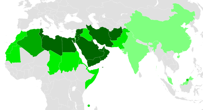 ملف:Arabic alphabet world distribution - four shades.png