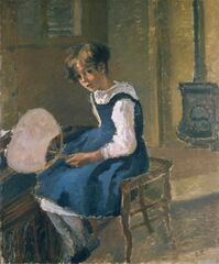 Jeanne Holding a Fan, an oil on canvas painting by Camille Pissarro, 1874ح. 1874