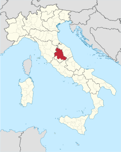 Map highlighting the location of the province of Perugia in Italy