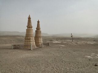 Lonely monuments in the desert near Donghuan