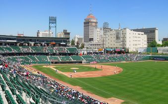 Downtown Fresno, third most populated city in northern California and fifth in California, from Chukchansi Park