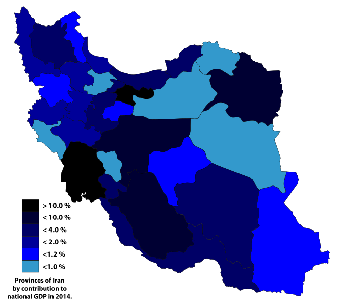 ملف:Provinces of Iran by contribution to national GDP.svg