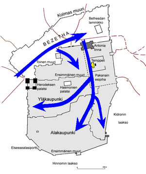 خريطة توضح تقدم الجيش الروماني أثناء الحصار