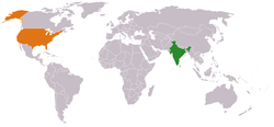 Map indicating locations of India and United States