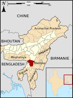 Cachar district's location in Assam