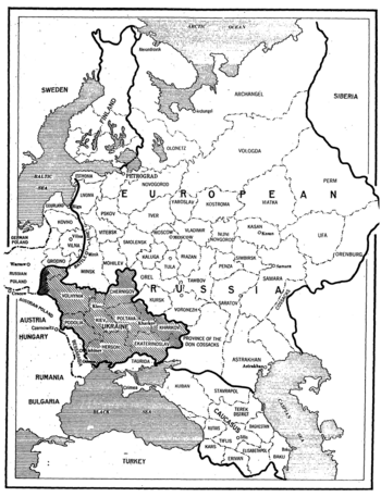 Article from The New York Times showing the provisional boundaries of the Ukrainian People's Republic emerged from the collapsed Russian Empire in 1918.[1]