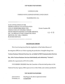 Court order demanding that Verizon hand over all call detail records to NSA.