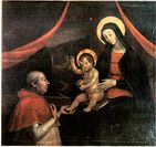 Alexander VI kneeling in front of the Madonna, said to be a likeness of Giulia Farnese.[Note 1]