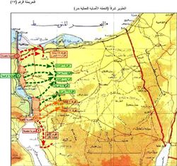 خريطة توضح عملية تطوير الهجوم شرقا أثناء حرب أكتوبر-الخطة بدر.