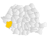 Map of Romania highlighting Caraș-Severin County