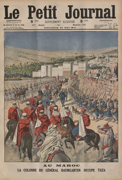 ملف:Le Petit Journal - Au Maroc, la colonne du général Baumgarten occupe Taza.jpg