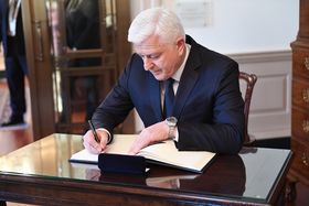 Montenegrin Prime Minister Markovic Signs Secretary Tillerson's Guestbook Before Their Meeting in Washington (34375325392).jpg