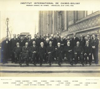 Georges Urbain, middle row, Solvay Conference, 1922