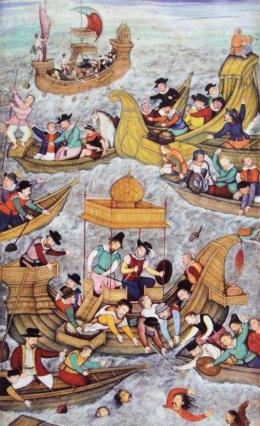 ملف:Death of Sultan Bahadur in front of Diu against the Portuguese 1537 Akbar Nama end of 16th century.jpg