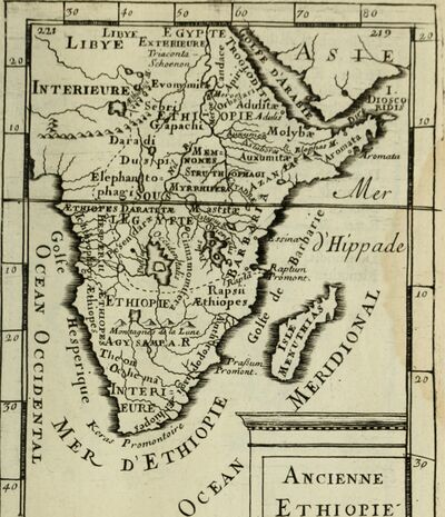 خريطة أفريقيا، Description de l'univers (1683)؛ كلمة آزانيا محاطة بدائرة.