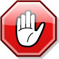 An icon of a stop sign with a hand at the middle.