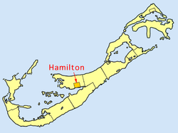 خريطة توضح موقع هاملتون في برمودا.