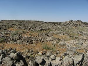 The landscape of the Lajat (pictured) largely consists of gray, volcanic rock with scattered patches of arable land