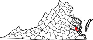 Map of Virginia highlighting James City County