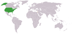 Map indicating locations of الولايات المتحدة and إسرائيل