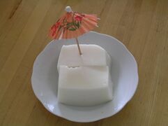 Coconut bar, made with coconut milk and set with either tang flour and corn starch, or agar agar and gelatin