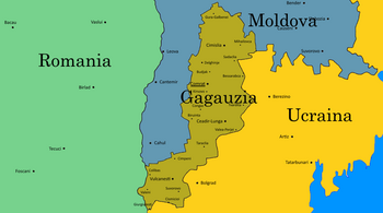Map of the territory claimed by the Gagauz Republic. It did not hold control of all of these lands.