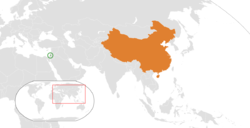 Map indicating locations of Palestine and People's Republic of China