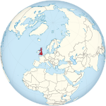 Map showing the United Kingdom in an orthographic projection