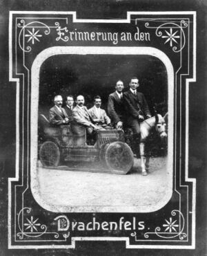 Schwarzschild, third from left in the automobile; possibly during the Fifth Conference of the International Union for Co-operation in Solar Research, held in Bonn, Germany