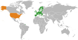 Map indicating locations of European Union and United States