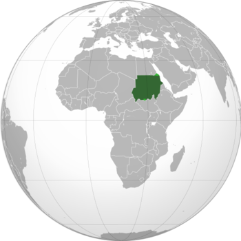 السودان بالأخضر الداكن، مناطق النزاع بالأخضر الفاتح.