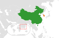 Map indicating locations of China and South Korea
