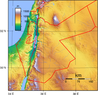 خريطة الأردن، حيث يشير المثلث السعودي الكبير المتجهة باتجاه البحر الميت إلى "حازوقة وينستون".