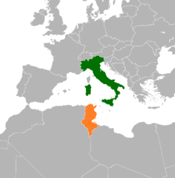 Map indicating locations of Tunisia and Italy