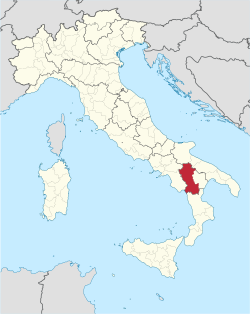 Map highlighting the location of the province of Potenza in Italy