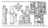 Seal of Shulgi, with worshipper and seated deity: "Shulgi, the mighty hero, King of Ur, king of the four regions, Ur-(Pasag?) the scribe, thy servant".[42]