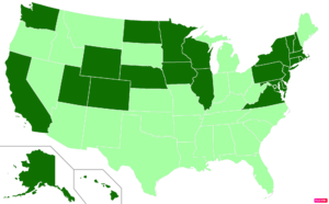States in the United States by median family household income according to the U.S. Census Bureau American Community Survey 2013–2017 5-Year Estimates.[152] States with median family household incomes higher than the United States as a whole are in full green.