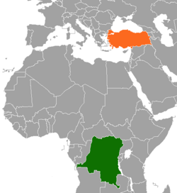Map indicating locations of Democratic Republic of the Congo and Turkey