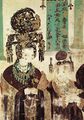 Wife of Dunhuang ruler Cao Yanlu who was the daughter of the King of Khotan wearing elaborate headdress decorated with jade pieces. Cave 61, Five Dynasties.