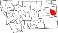 Map of Montana highlighting داوسون