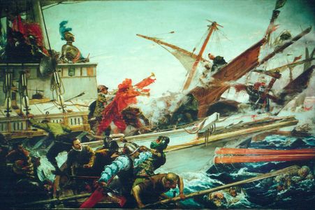 معركة لپانتو بريشة خوان لونا (1887) معروضة في مجلس الشيوخ الاسباني في مدريد.